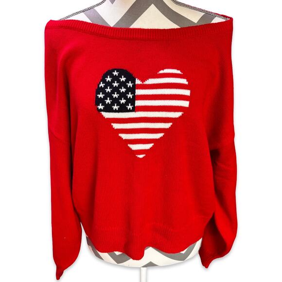 Hollister Sweaters - Hollister American Flag Heart Sweater Red Knit Pullover Patriotic USA Med